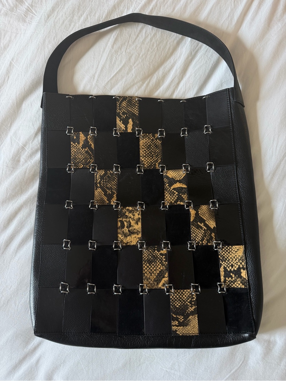 Mango Black and Gold Woven Tote Bag